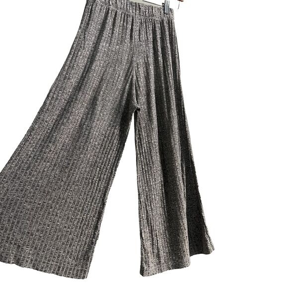 Grey Ribbed Lounge Pants Made In Italy Quiet Luxury Wide Leg Cropped Small - Picture 2 of 5